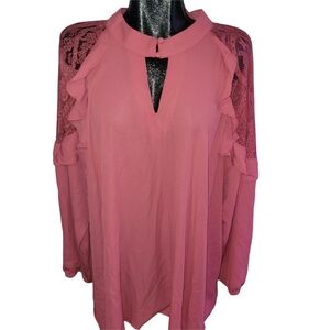Torrid Georgette Lace And Ruffle Detailed Blouse With Keyhole Neckline Size 4